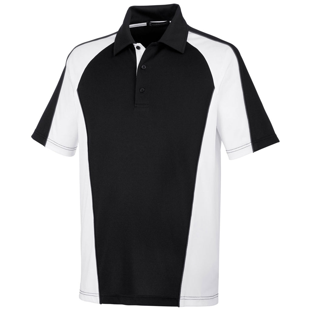 Harriton Men's Black/ White/ Dark Charcoal Advantage Snag Protection Plus Colorblock Polo