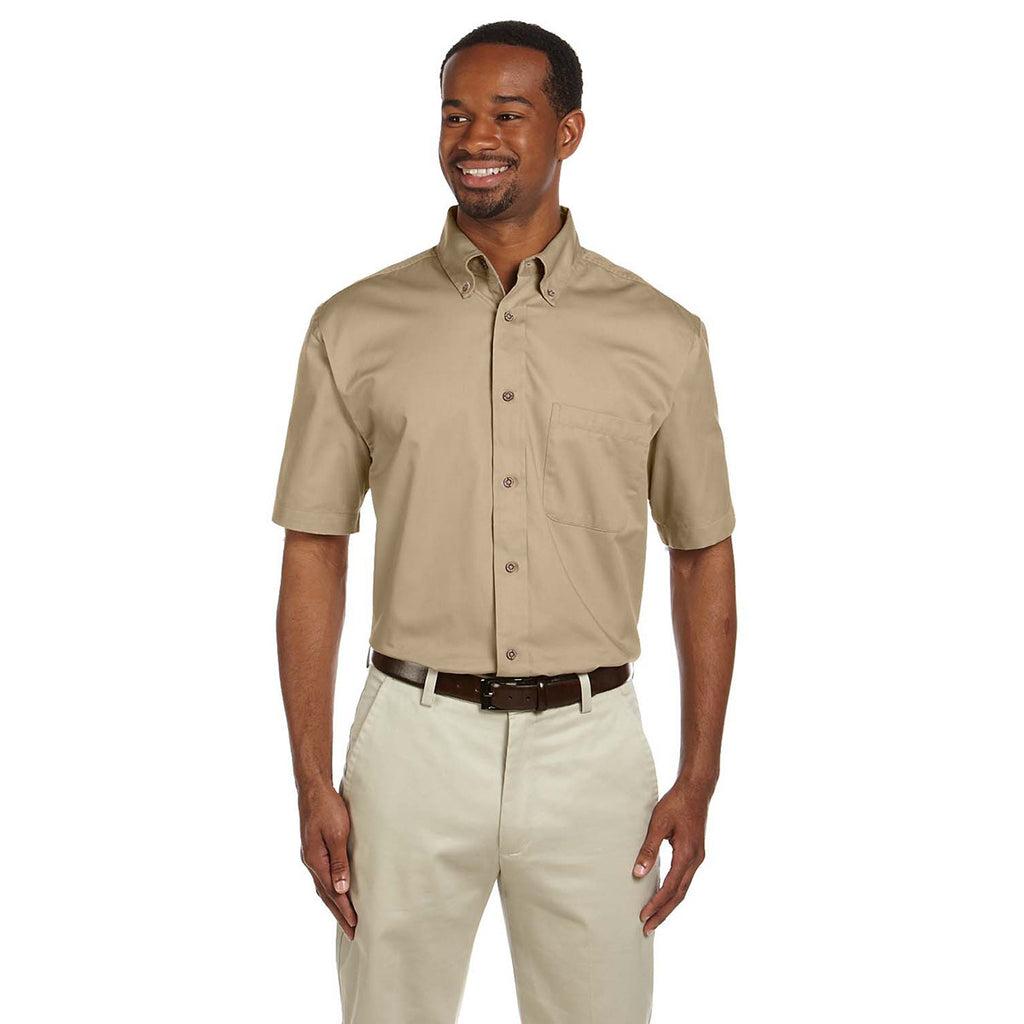Harriton Men's Stone Easy Blend Short-Sleeve Twill Shirt with Stain-Release