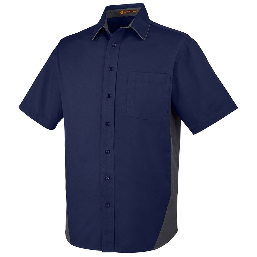 Harriton Men's Dark Navy/Dark Charcoal Flash Colorblock Short Sleeve Shirt