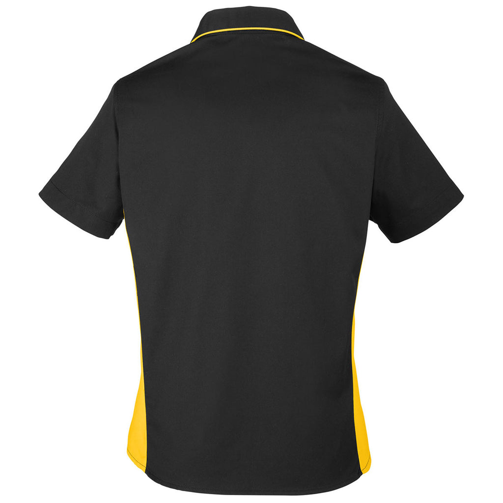 Harriton Women's Black/Sunray Yellow Flash Colorblock Short Sleeve Shirt