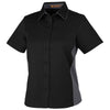 Harriton Women's Black/Dark Charcoal Flash Colorblock Short Sleeve Shirt