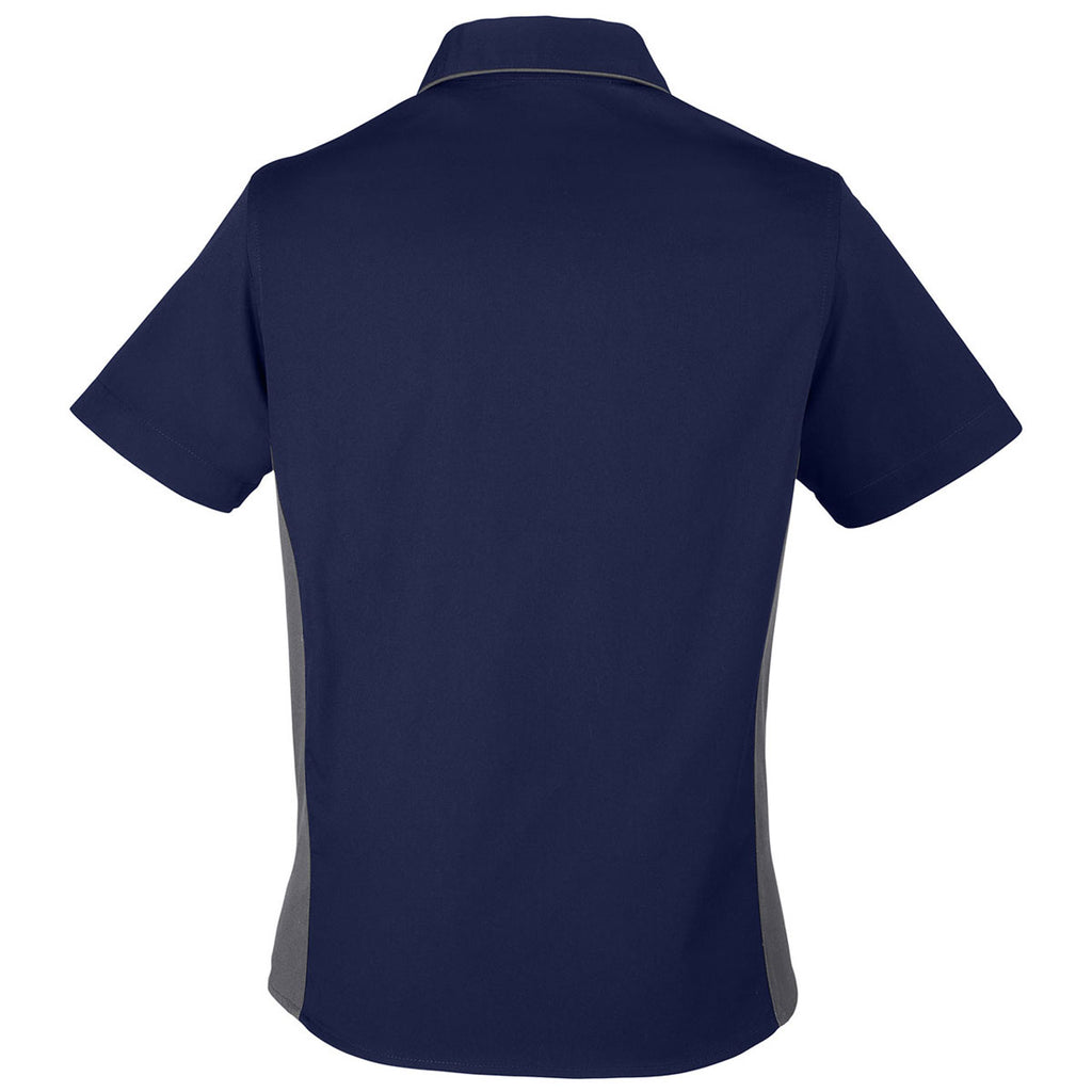 Harriton Women's Dark Navy/Dark Charcoal Flash Colorblock Short Sleeve Shirt