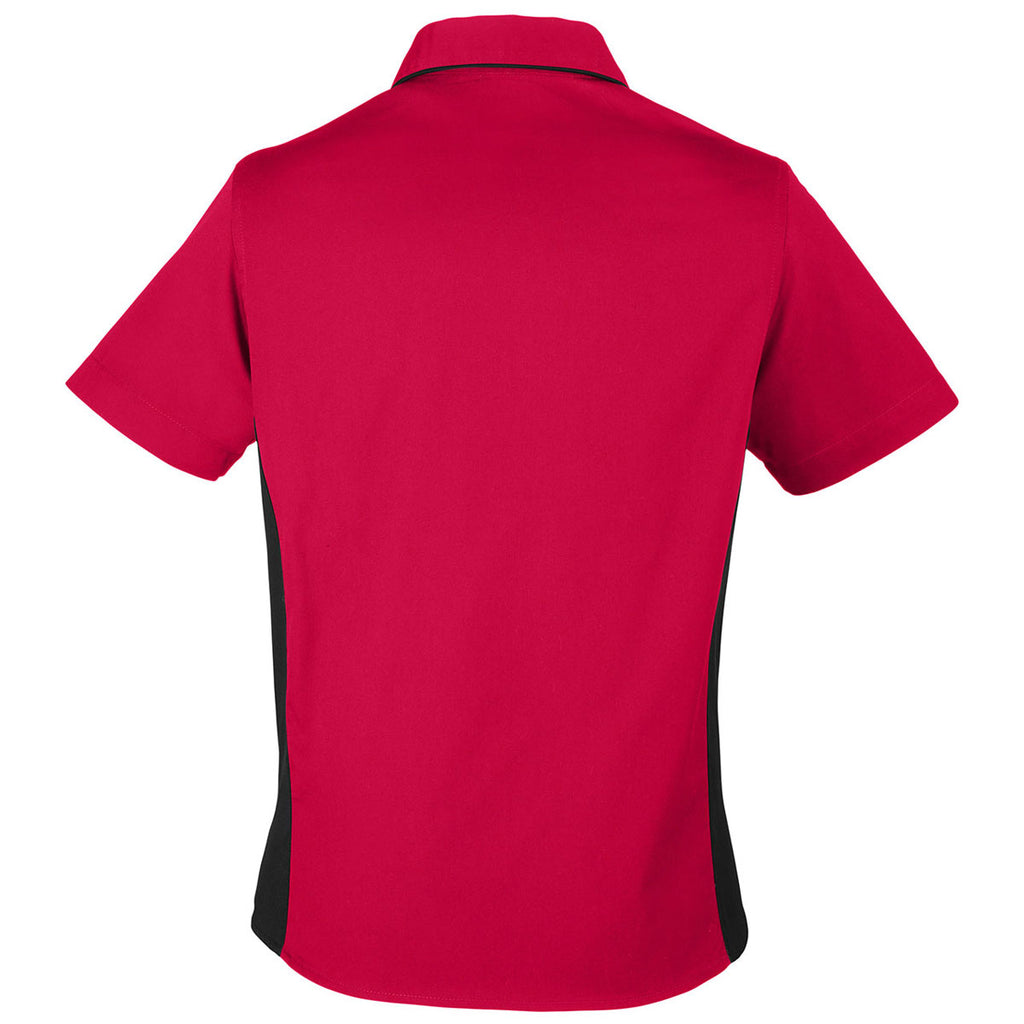Harriton Women's Red/Black Flash Colorblock Short Sleeve Shirt