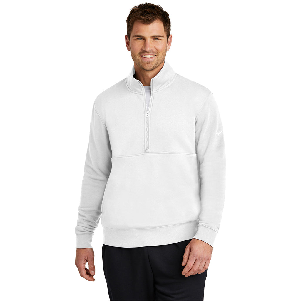 Nike Men's White Club Fleece Sleeve Swoosh 1/2 Zip