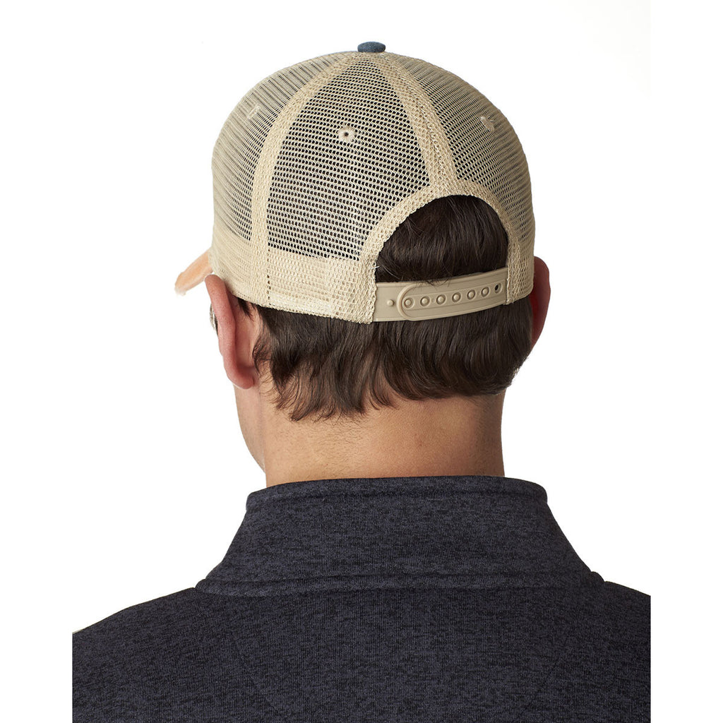 Adams Men's Navy/Tangerine 6-Panel Pigment-Dyed Distressed Trucker Cap