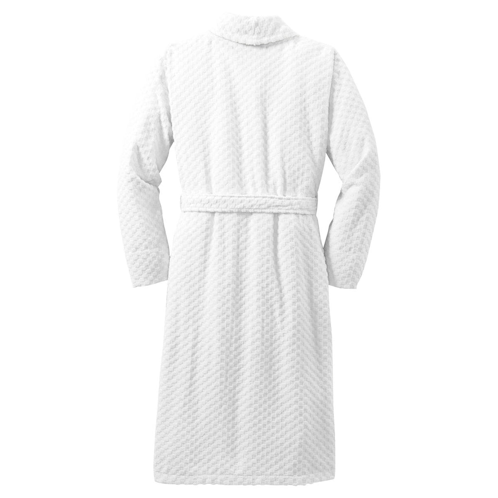 Port Authority White Checkered Terry Shawl Collar Robe