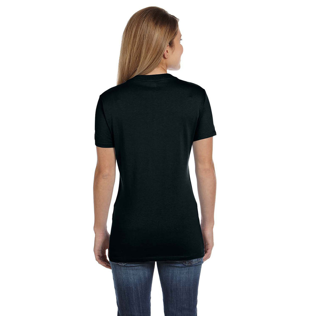 Hanes Women's Black 4.5 oz. 100% Ringspun Cotton nano-T V-Neck T-Shirt