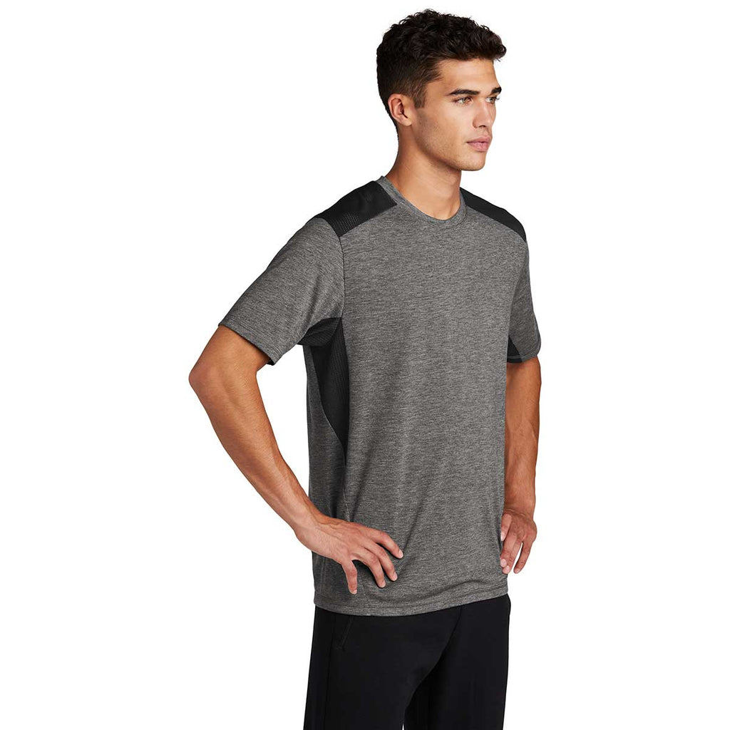 Sport-Tek Men's Black/Dark Grey Heather PosiCharge Tri-Blend Wicking Draft Tee