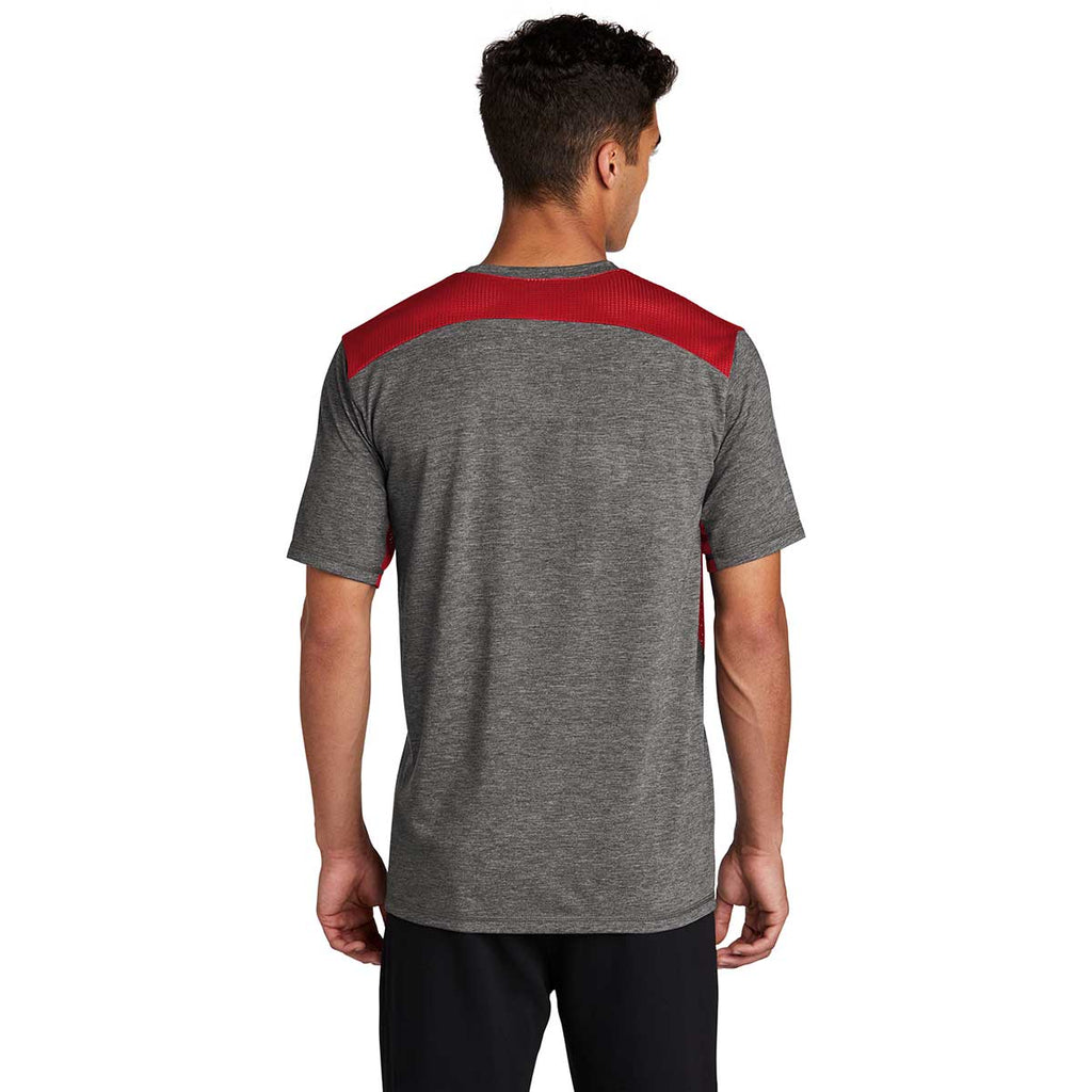 Sport-Tek Men's True Red/Dark Grey Heather PosiCharge Tri-Blend Wicking Draft Tee