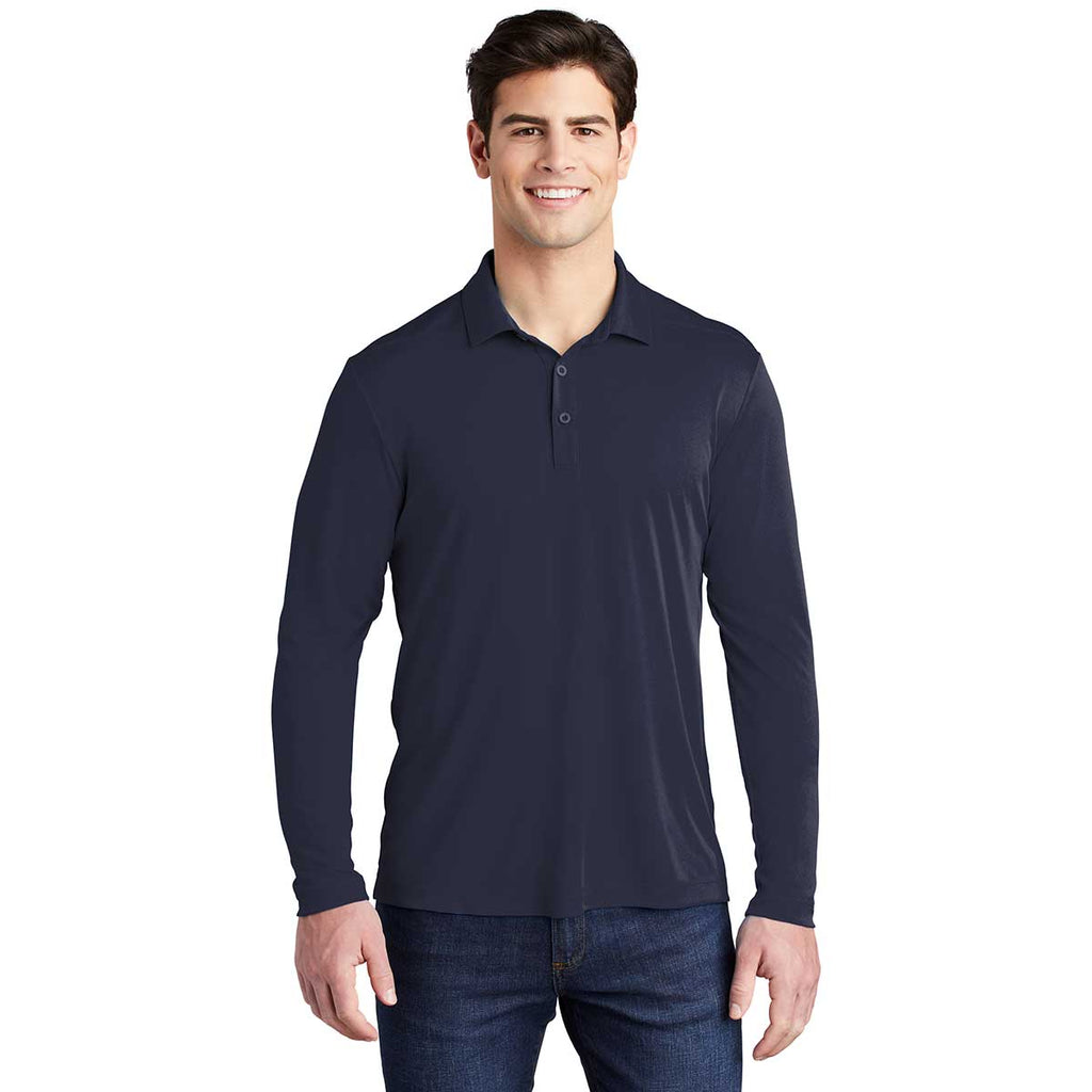 Sport-Tek Men's True Navy Posi-UV Pro Long Sleeve Polo