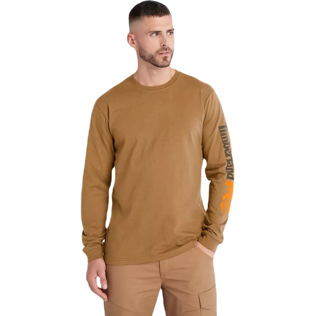 Timberland Men's Dark Wheat Core Logo Long-Sleeve T-Shirt