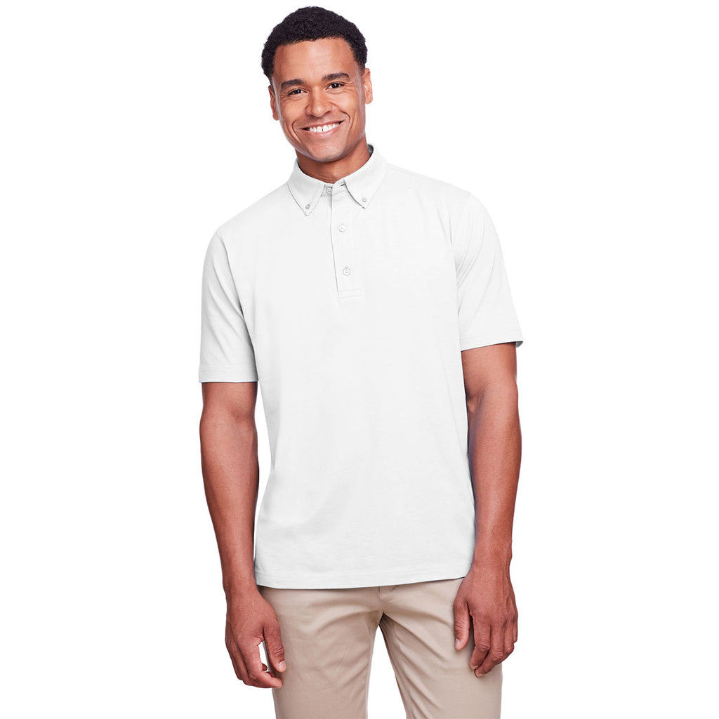 UltraClub Men's White Lakeshore Stretch Cotton Performance Polo