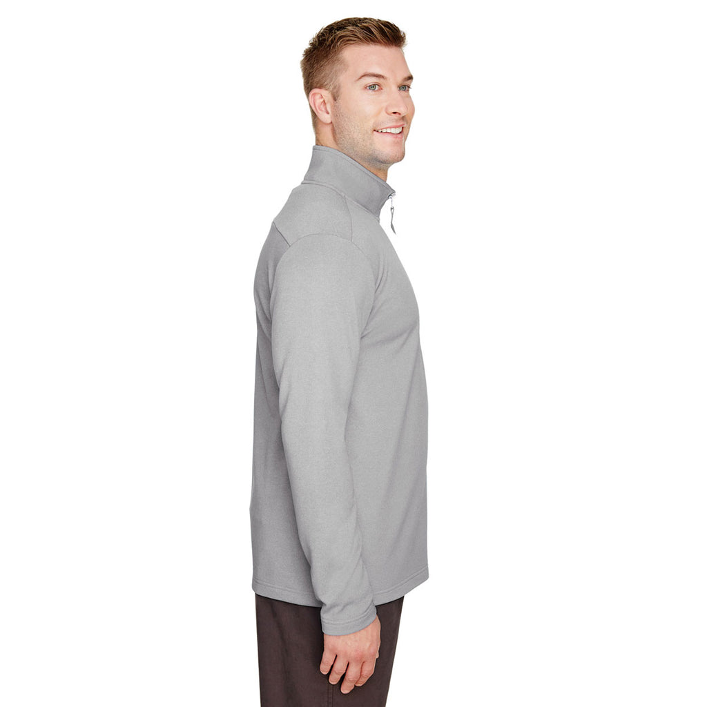 UltraClub Men's Silver Heather Coastal Pique Fleece Quarter-Zip