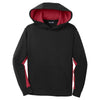 Sport-Tek Youth Black/Deep Red Sport-Wick Fleece Colorblock Hooded Pullover